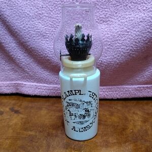 Vintage Lamplight Farms White Ceramic Oil Lamp with Glass Chimney